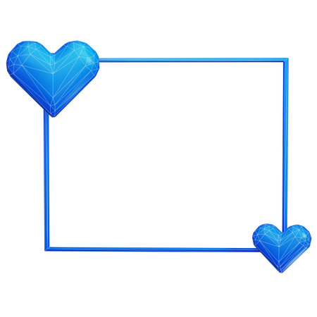 3d render of wireframe heart shape and frame love conceptの写真素材