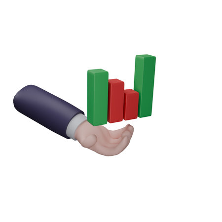 3d render of icon stock market candle stick pattern and handの写真素材