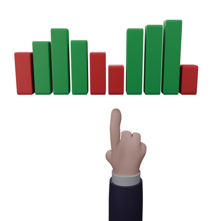 3d render of icon stock market candle stick pattern and handの写真素材