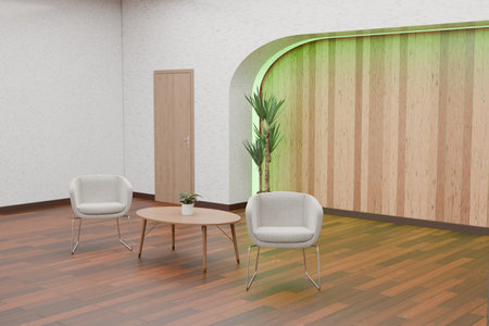3d render design of meeting interview room with table and chairの写真素材
