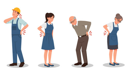 flat vector of character people with back pain symptomのイラスト素材