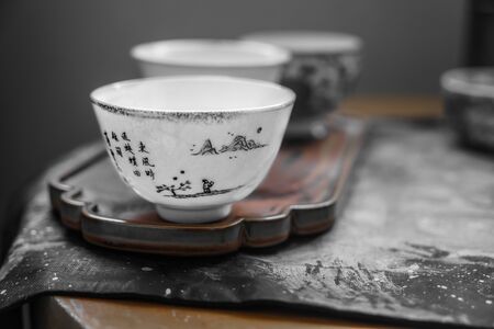 Porcelaine chinese cup. White cup for traditional tea ceremony.の写真素材