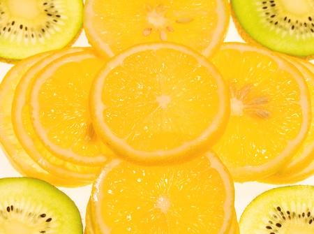 cut of lemon and kiwi fruitの写真素材