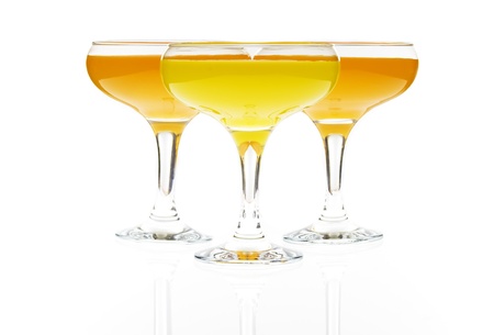 three glasses of   juice on white backgroundの写真素材