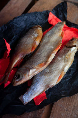 Dried vobla fish on the marketの写真素材