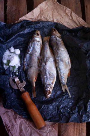 Dried vobla fish on the market