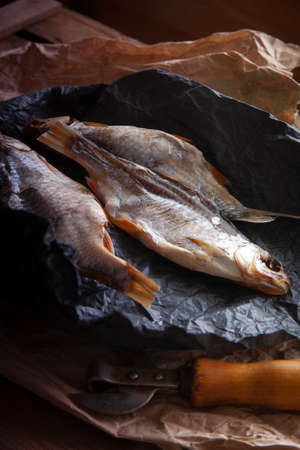 Dried vobla fish on the marketの写真素材