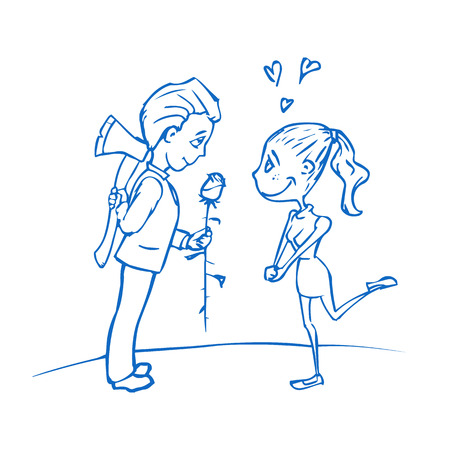 Sketch. The boy gives a girl a rose. The evil intentions.のイラスト素材