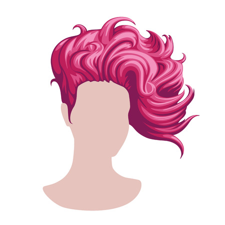 Stylish women's hair. Silhouette of face with pink hair. illustrationのイラスト素材