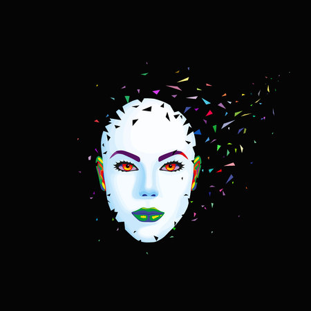 Abstract woman's face breaks into pieces. Vector illustrationのイラスト素材