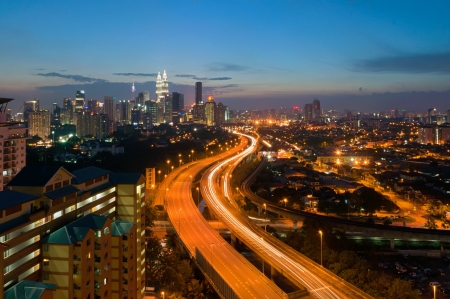 Scenery of twilight and busy elevated highway in Kuala Lumpur, Malaysiaのeditorial素材