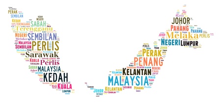 Malaysia map info-text and graphic arrangement concept on white background  word cloud の写真素材