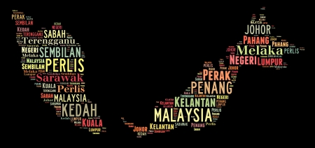 Malaysia map info-text and graphic arrangement concept on black background  word cloud の写真素材