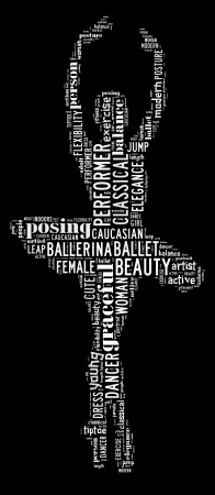 Ballet dancer info-text graphic and arrangement concept on black background word cloudの写真素材