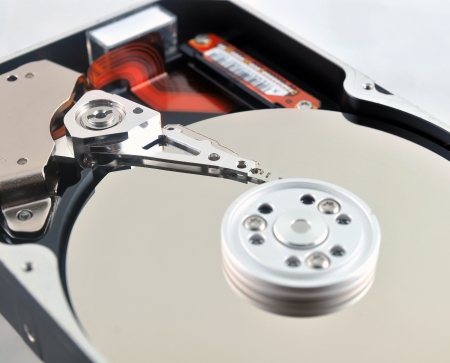 Close-up of internal components of a harddisk drive  HDD 