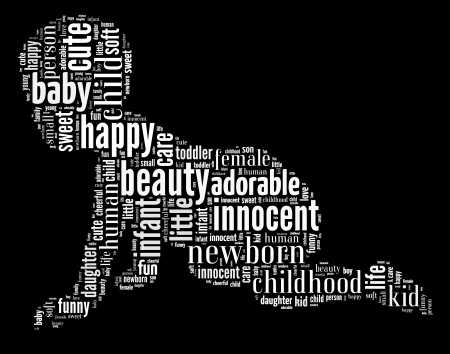 Baby info-text graphic and arrangement concept on black background  word cloud の写真素材