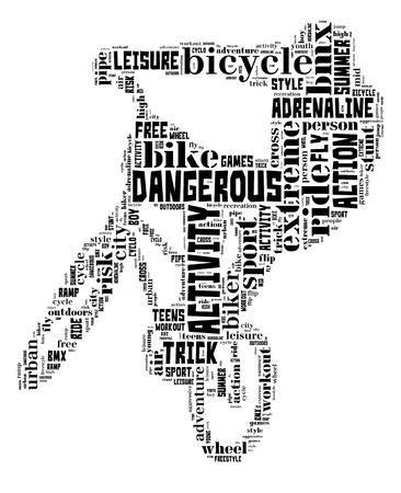 BMX info-text graphic and arrangement composed in BMX cyclist shape concept on white backgroundの写真素材