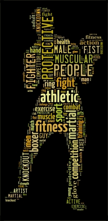 Boxing info-colorful text graphic and arrangement concept on black background  word cloud の写真素材