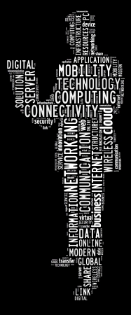 Computing info-text graphic and arrangement concept on black background  word cloud の写真素材