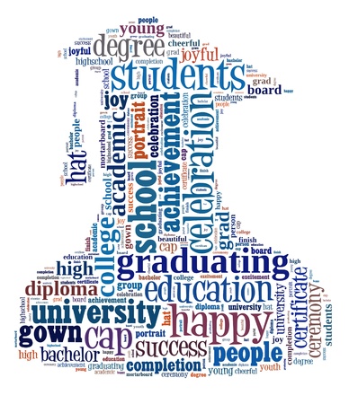 Graduate info-colorful text graphic and arrangement concept on white background  word cloud の写真素材