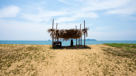 A bamboo hut at the beachの写真素材