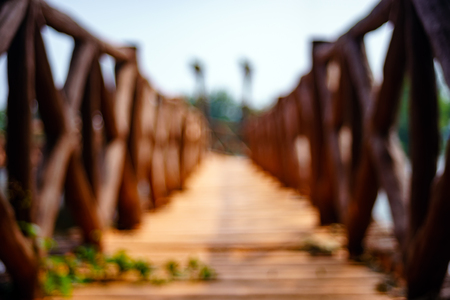Blurred image of concrete bridge in the gardenの写真素材