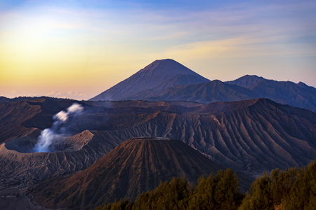 Majestic view of mountains at Bromo Tengger Semeru National Park during sunrise.It is located in East Java, Indonesia,to the east of Malang and to the southeast of Surabaya,the capital of East Java.の写真素材