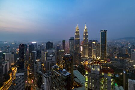 KUALA LUMPUR, MALAYSIA - FEBRUARY 17,2019 : Aerial view of majestic Kuala Lumpur city skyline at dusk.のeditorial素材