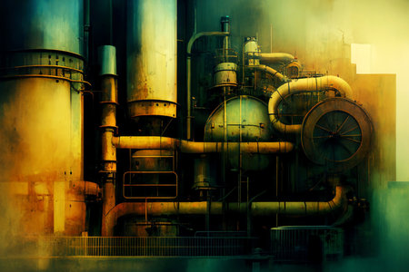 Close up of old rusty gear, industrial background. Toned.の素材