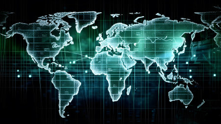 Digital abstract background of world map created with Generative AI tecnnologyの素材