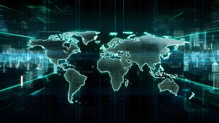 Digital abstract background of world map created with Generative AI tecnnologyの素材