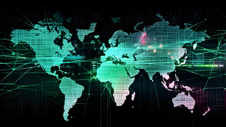 Digital abstract background of world map created with Generative AI tecnnologyの素材