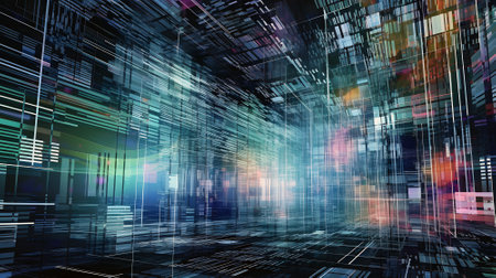 Digital abstract background of cyber matrix world created with Generative AI technologyの素材