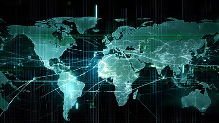 Digital abstract background of world map created with Generative AI tecnnologyの素材