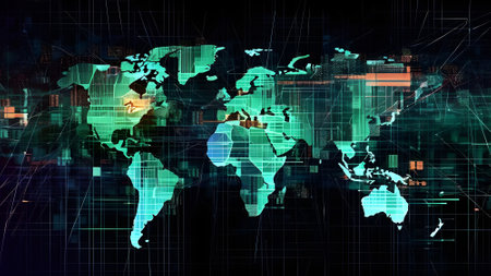 Digital abstract background of world map created with Generative AI tecnnologyの素材