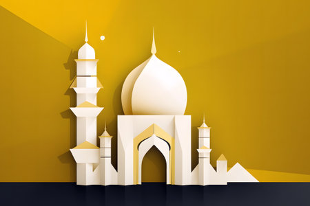 3d render of white mosque on yellow background. Ramadan Kareem conceptの素材