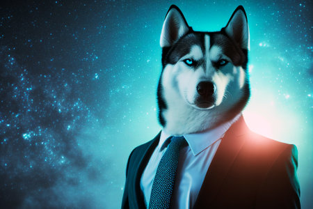 Handsome siberian husky dog in suit and tieの素材
