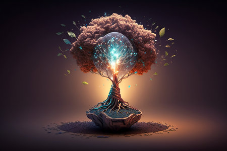 Conceptual image of tree with planet earth instead of the headの素材