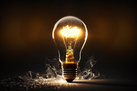 Incandescent light bulb on dark background.の素材