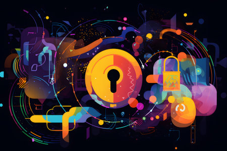 Lock and keyhole on abstract colorful background. Security concept. Vector illustrationの素材