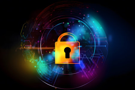 Lock icon on digital technology background, Cyber security concept. Vector illustrationの素材
