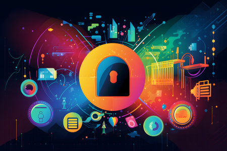 Cyber security concept. Lock icon on abstract background. Vector illustrationの素材
