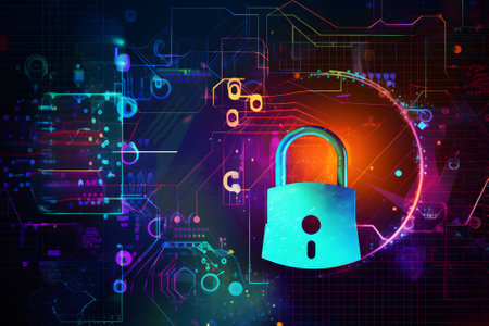 Abstract technology background with padlock and circuit board. Vector illustration.の素材