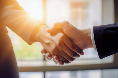 Business people shaking hands, finishing up a meeting. Business success concept.の素材