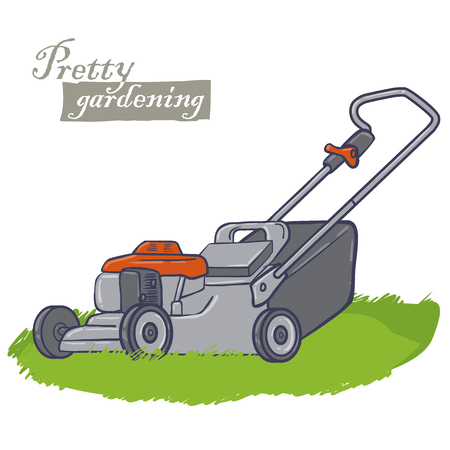 garden electric tools, a machine for cutting the grass on a lawns, lawn-mowerのイラスト素材