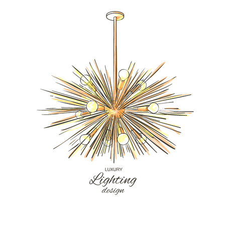 Modern golden lamp hanging from the ceiling. Lighting decorのイラスト素材