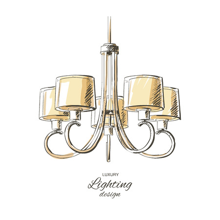 vector vintage chandelier isolated sketch hand drown furnitureのイラスト素材