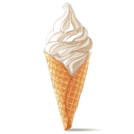 tasty ice cream in waffle cone. Vector watercolor illustration. Isolated objects on a white backgroundのイラスト素材