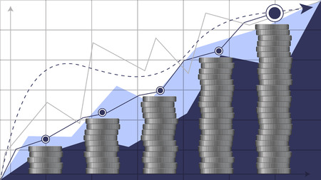 Analysis Finance Graph using Business Coins  Vector sketch illustrationのイラスト素材
