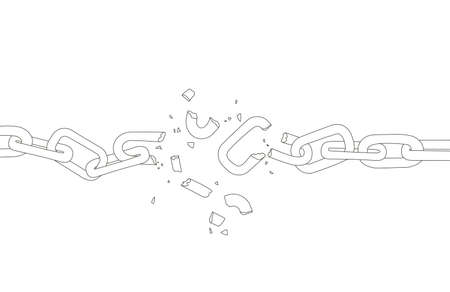 Vector Broken chain. Black and white vintage line illustration.